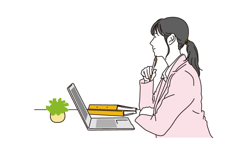 悩むスーツ女の人